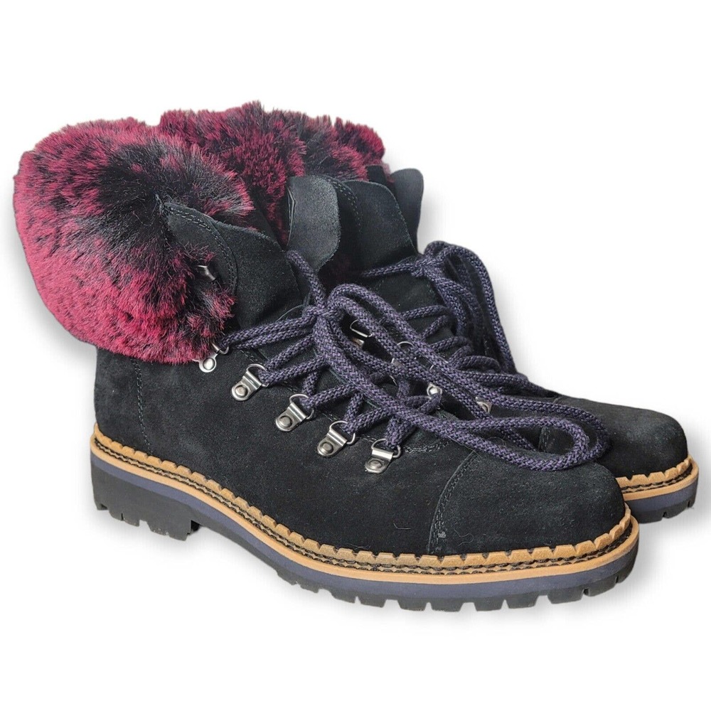 Sam Edelman Women's Black Bowen Faux Fur Leather Ankle Combat Boots Size 9. NWOT